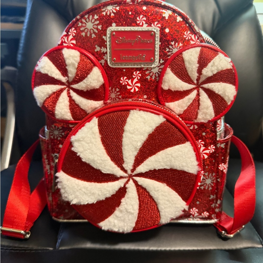 Loungefly 2025 Disney Christmas Red and White Peppermint Backpack